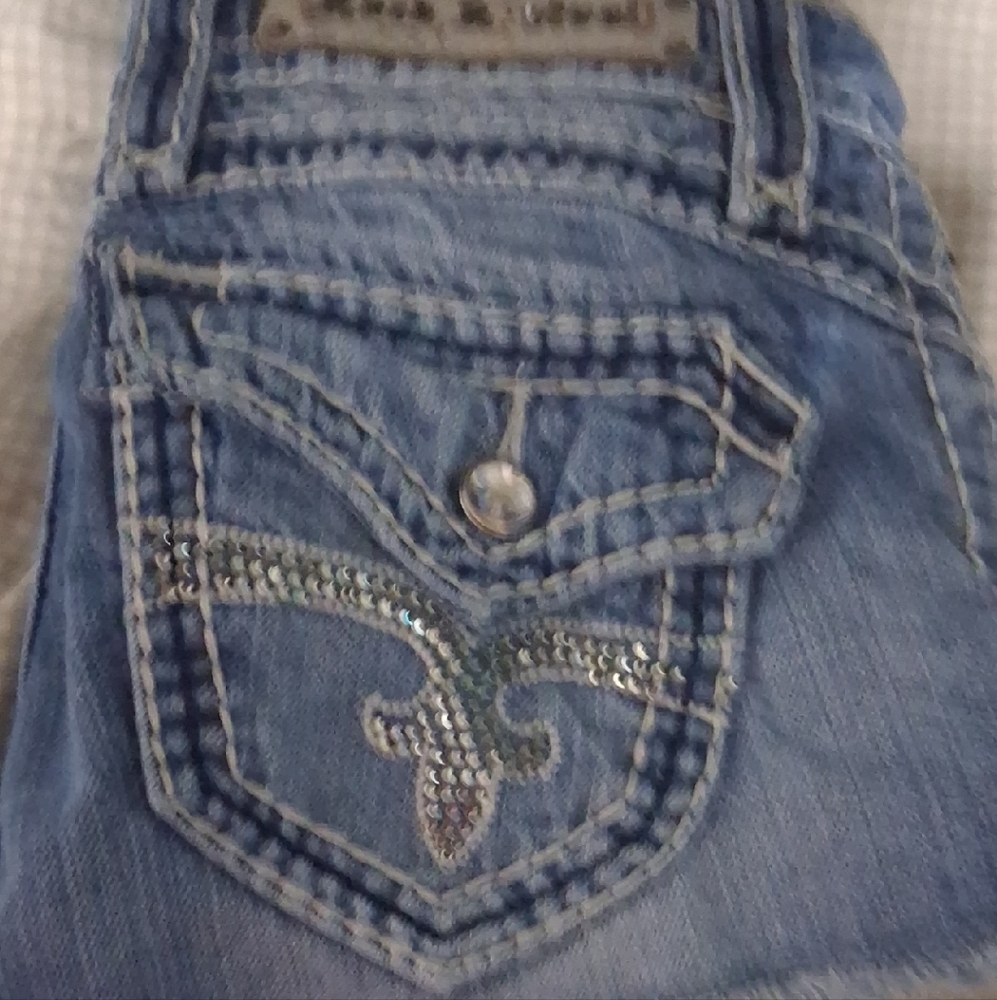 Rock Revival Blue Jean Shorts with Silver Accents
